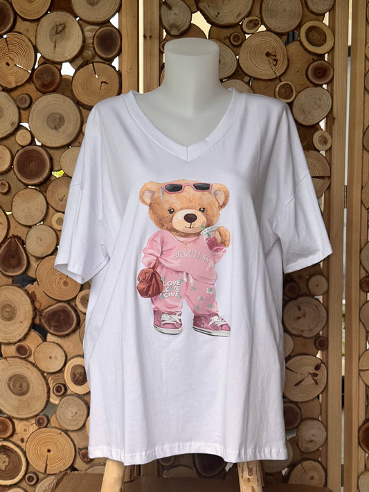 T-shirt nounours fille col-V