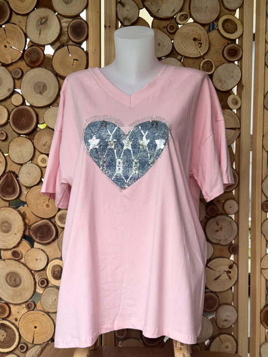 T-shirt coeur brillant